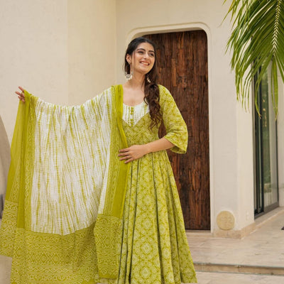Shibori green cotton suit set