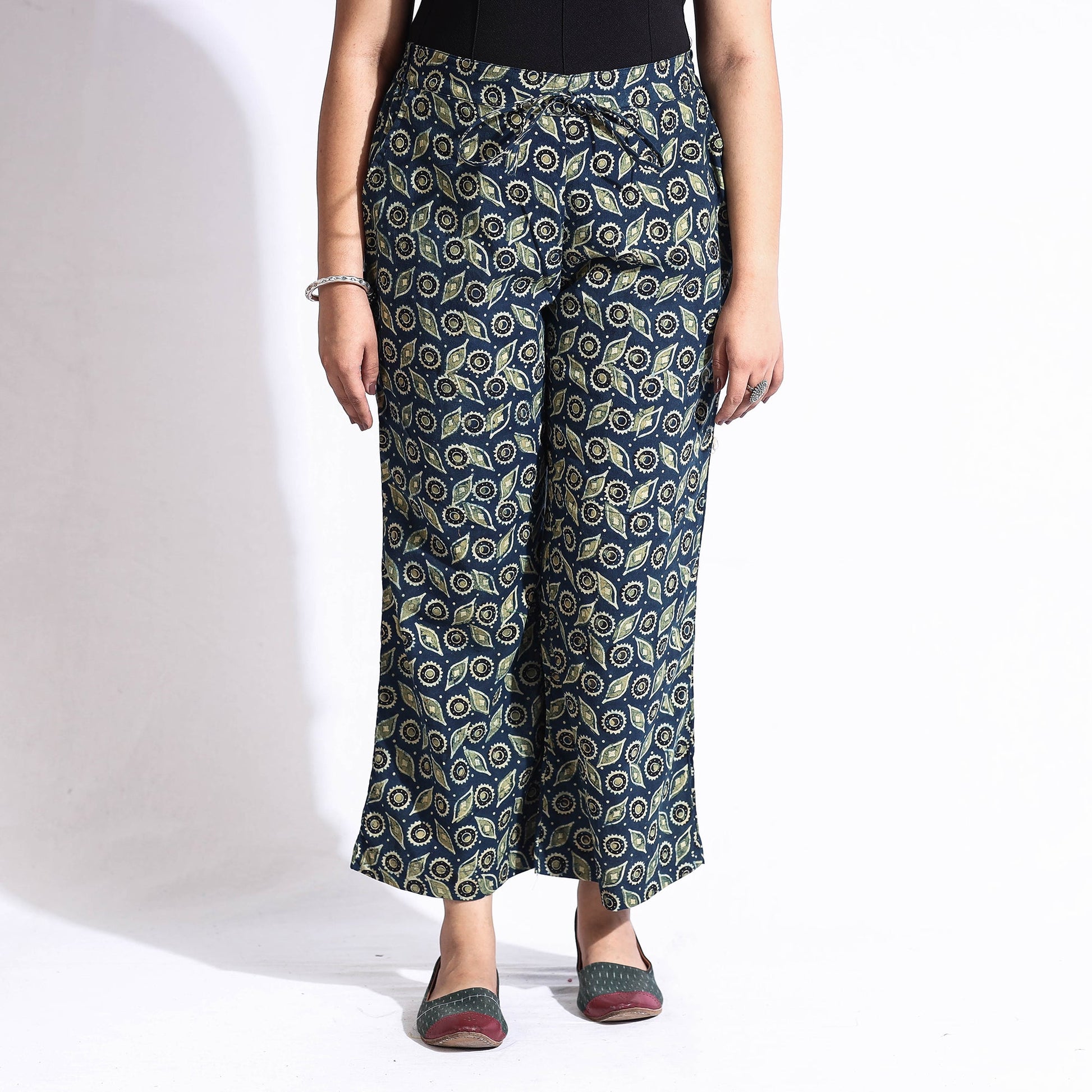 Blue - Ajrakh Block Printed Cotton Farsi Pant