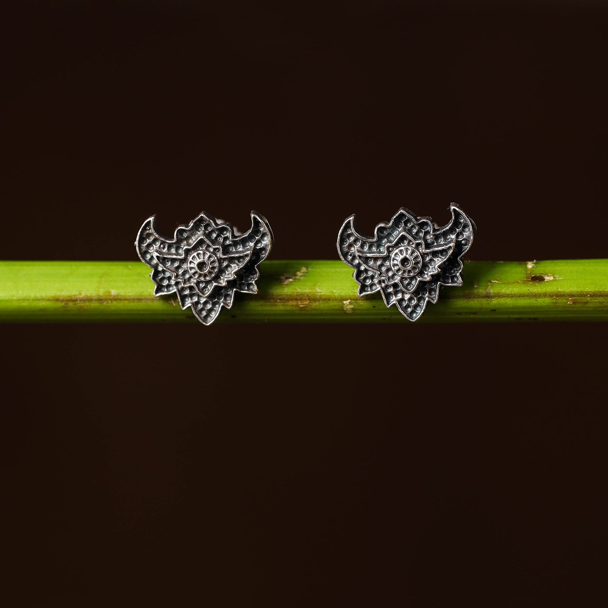 Antique Silver Finish Oxidised Brass Base Stud Earrings