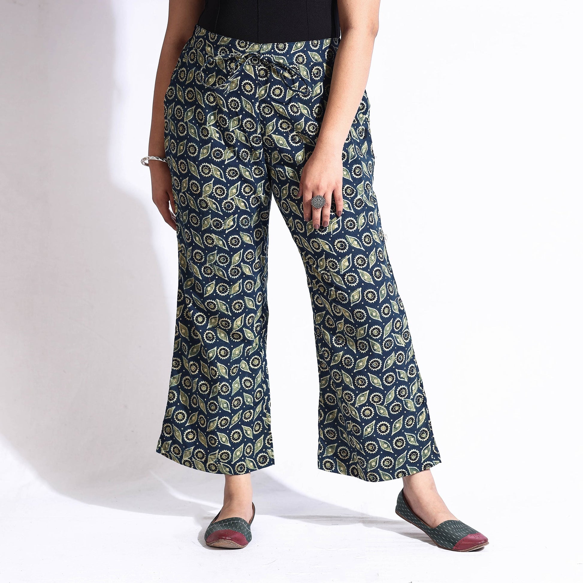 Blue - Ajrakh Block Printed Cotton Farsi Pant