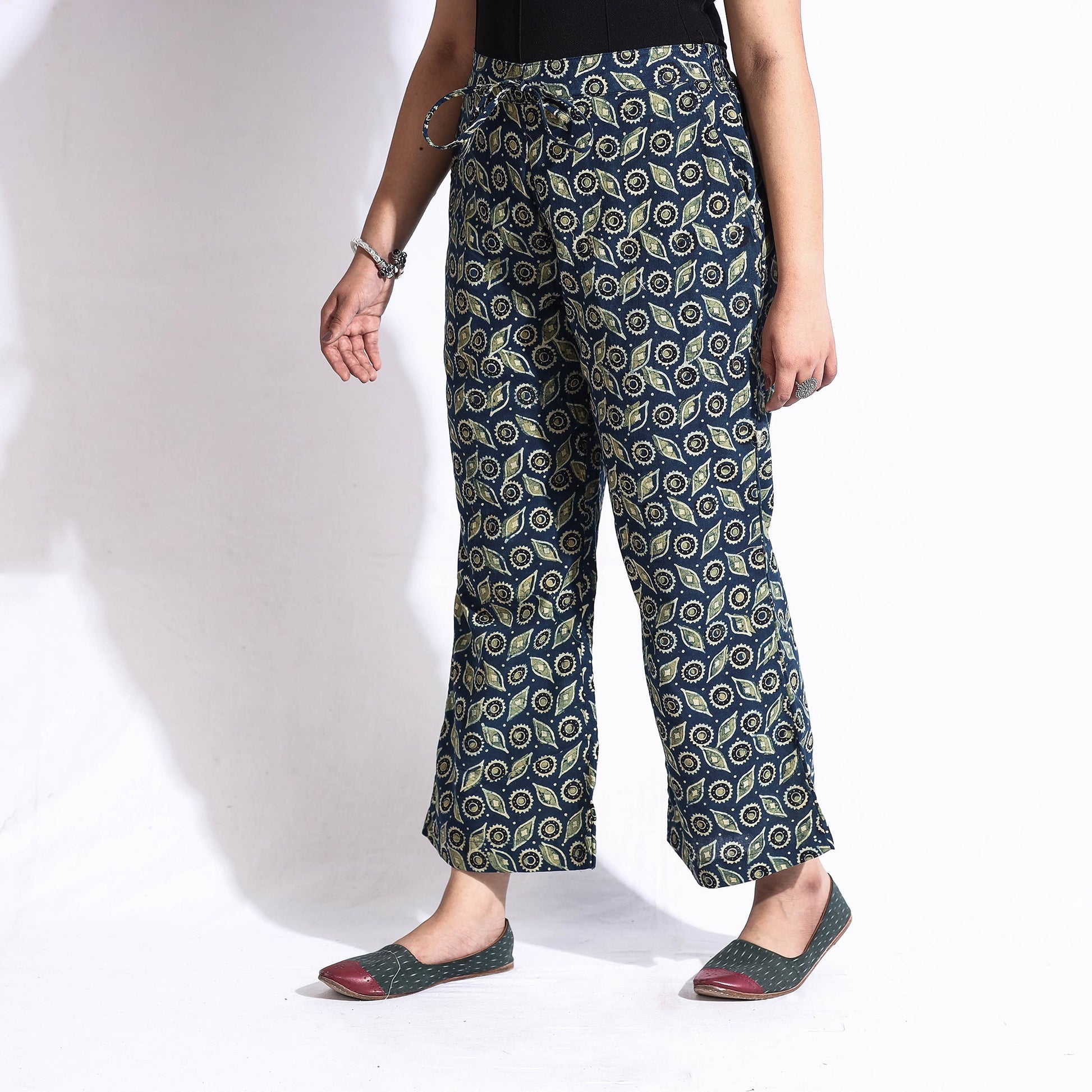 Blue - Ajrakh Block Printed Cotton Farsi Pant