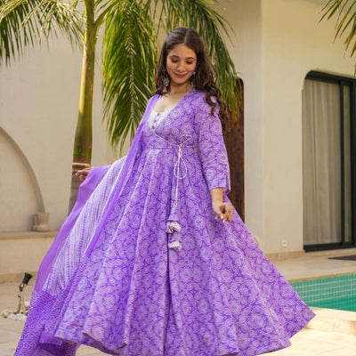 Shibori purple cotton suit set