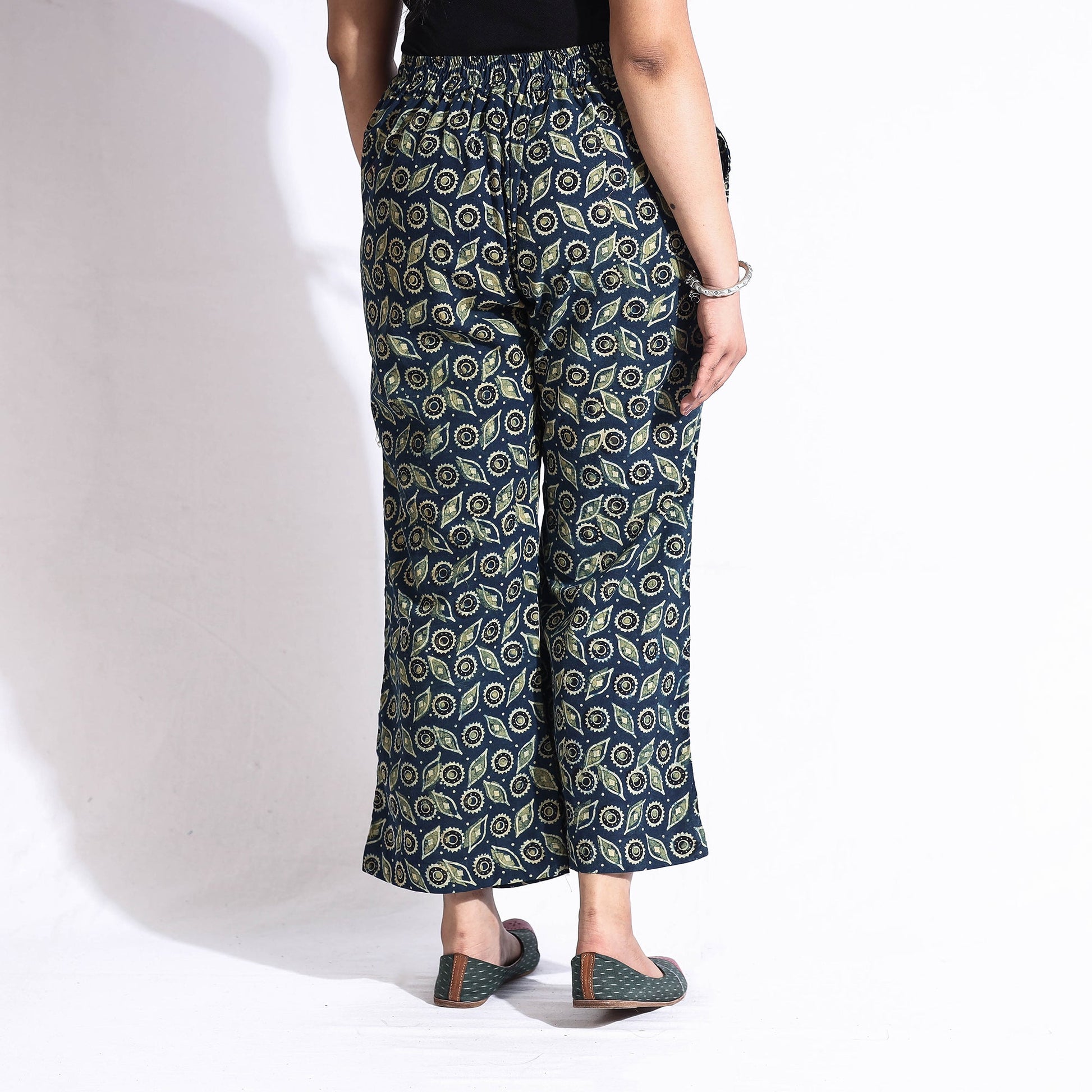 Blue - Ajrakh Block Printed Cotton Farsi Pant