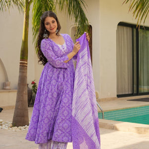 Shibori purple cotton suit set