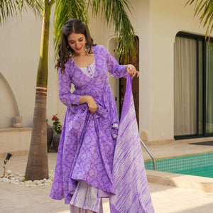 Shibori purple cotton suit set