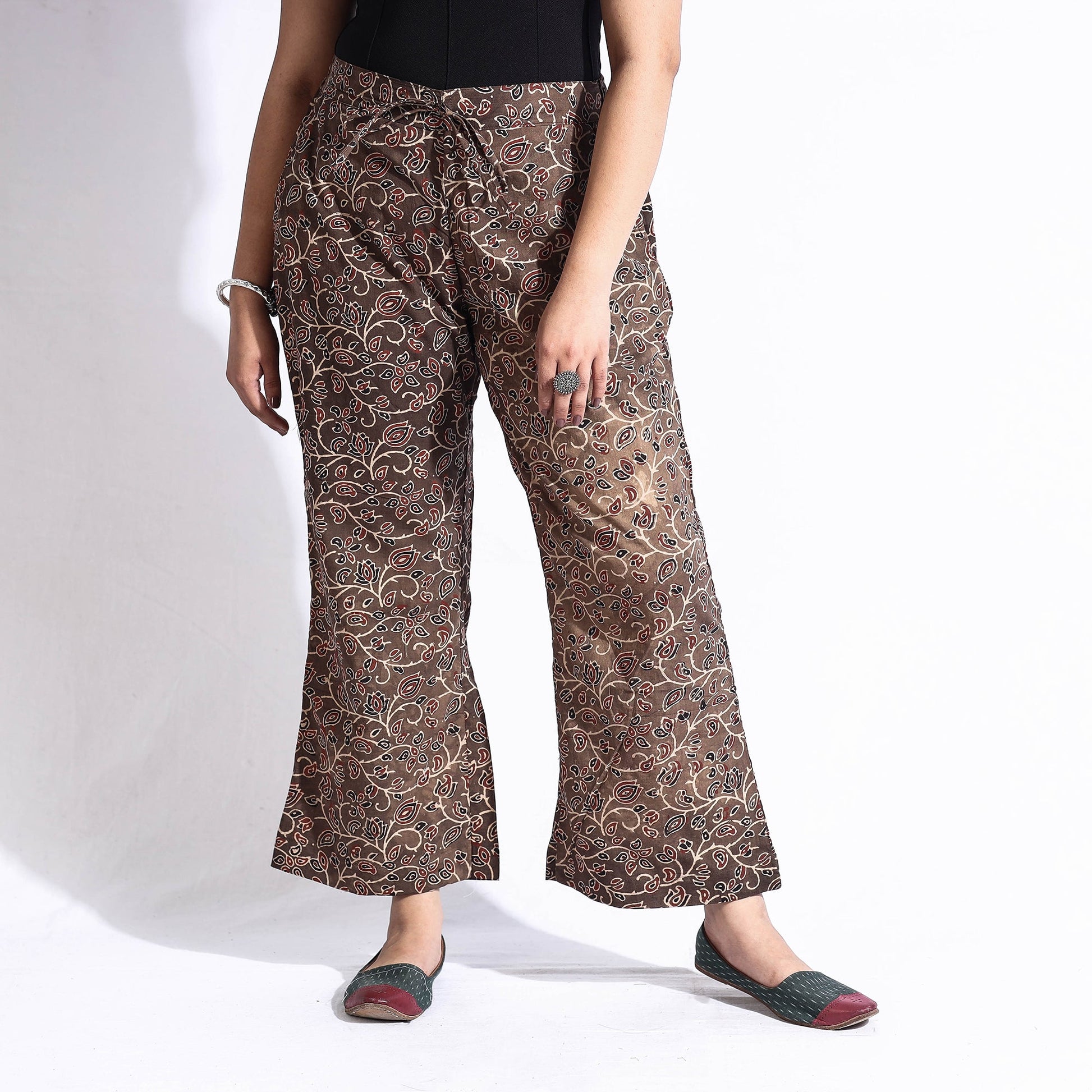 Brown - Ajrakh Block Printed Cotton Farsi Pant