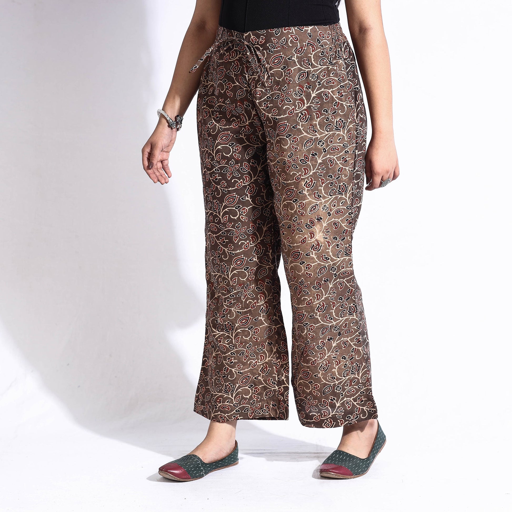 Brown - Ajrakh Block Printed Cotton Farsi Pant