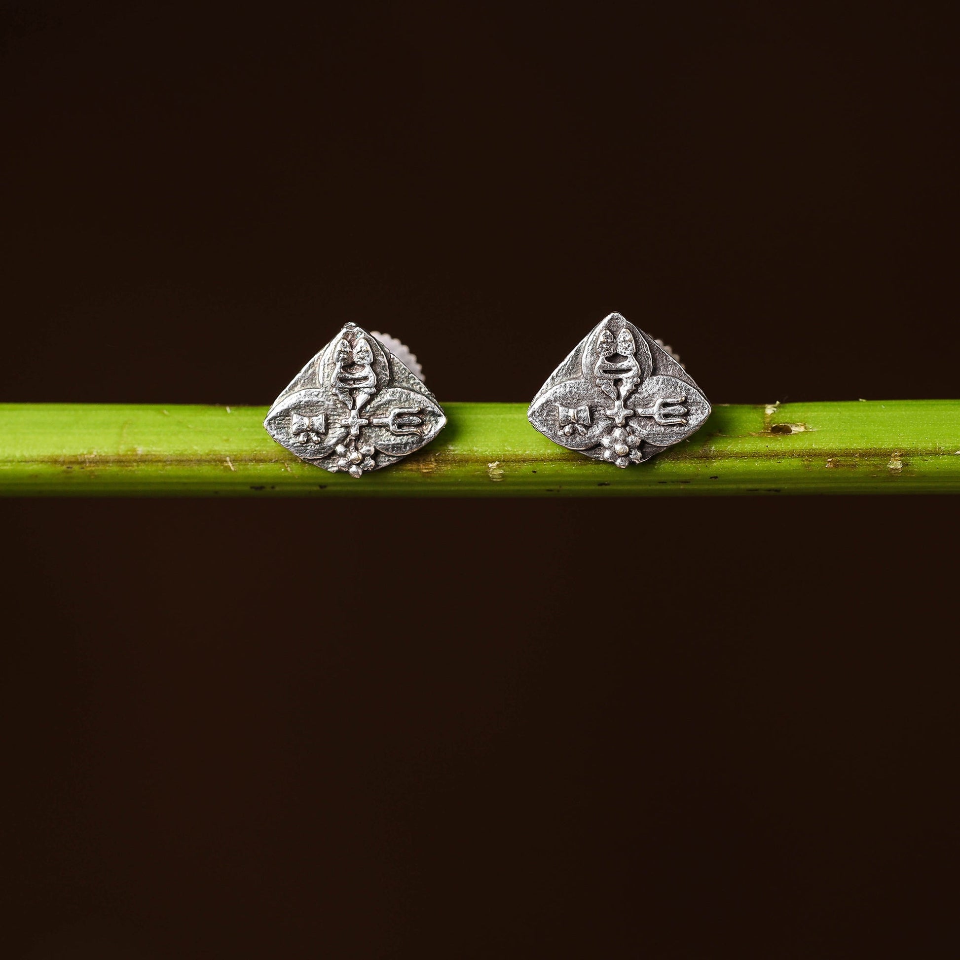 Antique Silver Finish Oxidised Brass Base Stud Earrings