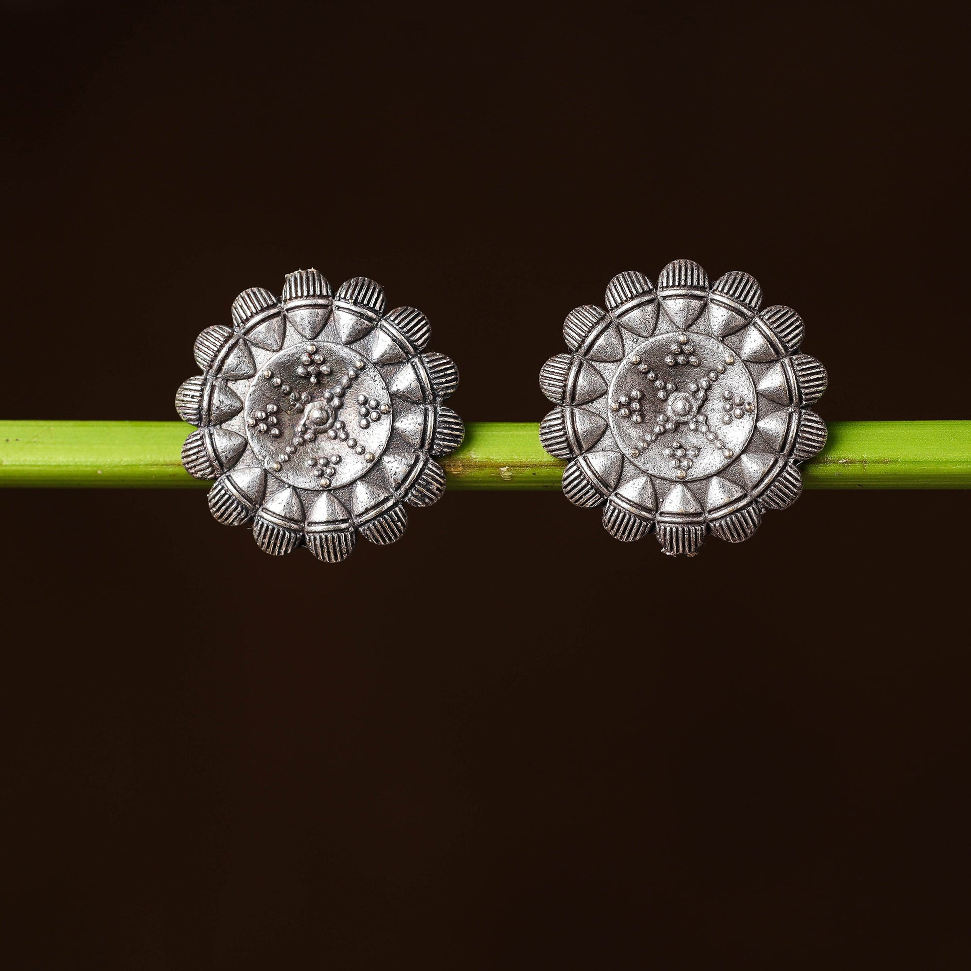 Antique Silver Finish Oxidised Brass Base Stud Earrings