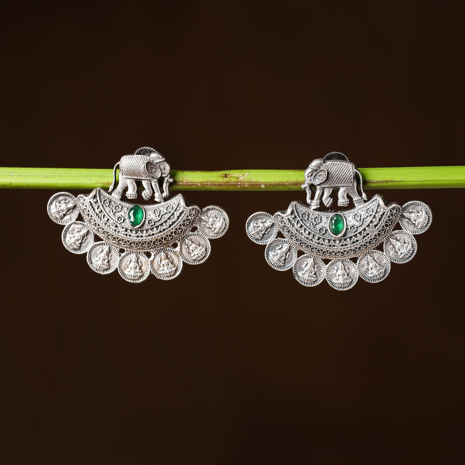 Antique Silver Finish Oxidised Brass Base Stud Earrings