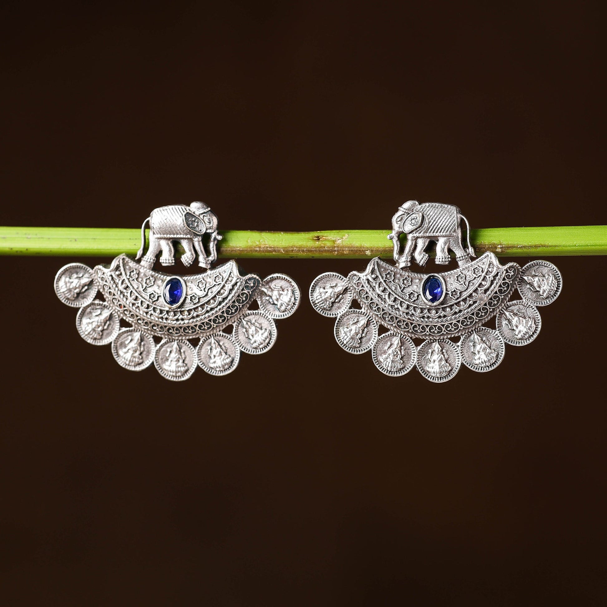 Antique Silver Finish Oxidised Brass Base Stud Earrings