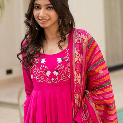 radiant pink muslin suit set
