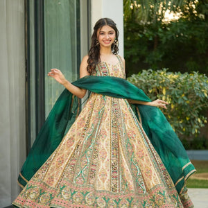 Triveni green heavy embroidered maxi