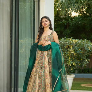 Triveni green heavy embroidered maxi