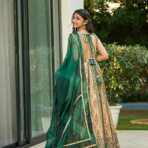 Triveni green heavy embroidered maxi