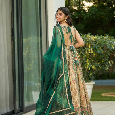 Triveni green heavy embroidered maxi