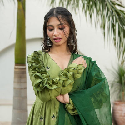 Athena green silk suit set