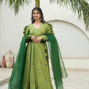 Athena green silk suit set