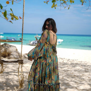 Olive georgette floral maxi