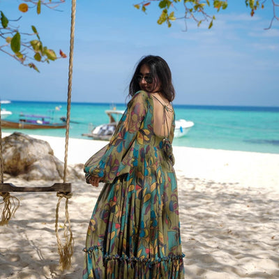 Olive georgette floral maxi