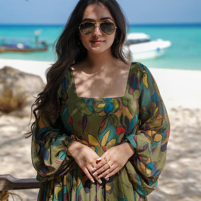 Olive georgette floral maxi
