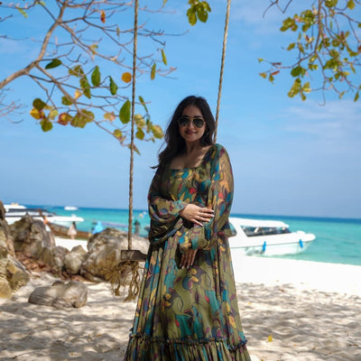 Olive georgette floral maxi