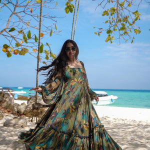 Olive georgette floral maxi