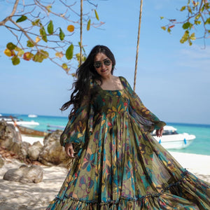 Olive georgette floral maxi