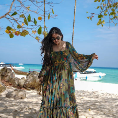 Olive georgette floral maxi