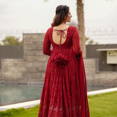 maroon embroidered georgette suit set