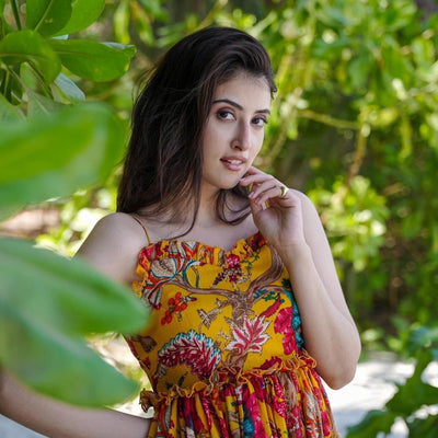 Canary Cascade Mini Dress