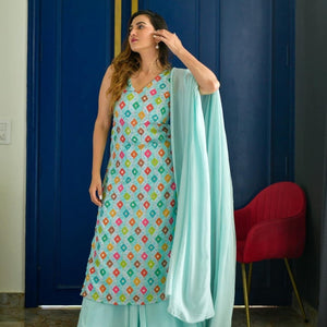 LIGHT BLUE EMBROIDERED KURTA PALAZZO SET
