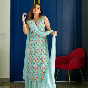 LIGHT BLUE EMBROIDERED KURTA PALAZZO SET