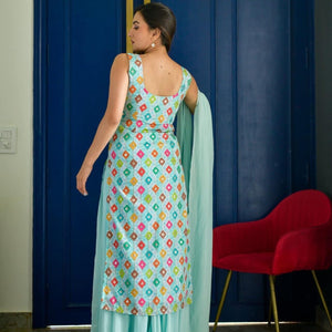 LIGHT BLUE EMBROIDERED KURTA PALAZZO SET