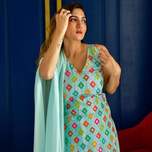 LIGHT BLUE EMBROIDERED KURTA PALAZZO SET