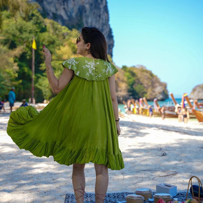 Halcyon green crepe dress