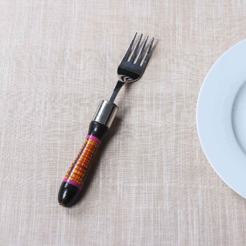 Black - Handmade Kutch Lacquered Wooden Handle Steel Fork