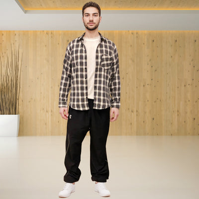 Black checks cotton relaxed fit shirt