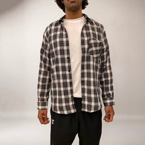 Black checks cotton relaxed fit shirt