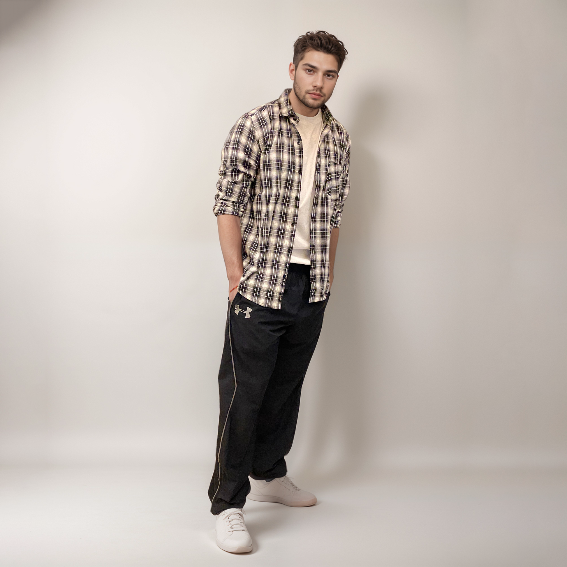 Black checks cotton relaxed fit shirt