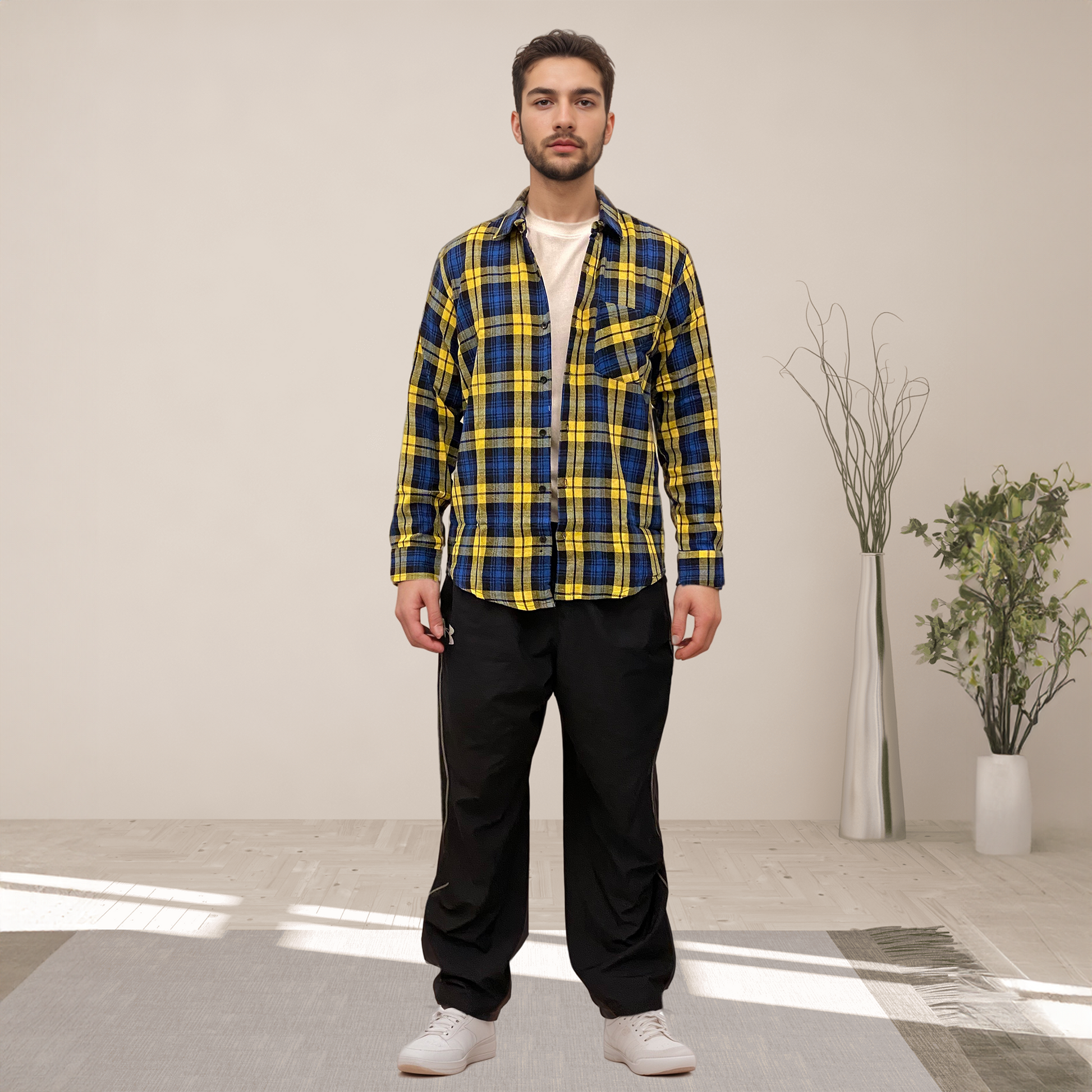 Yellow & Blue checks cotton relaxed fit shirt