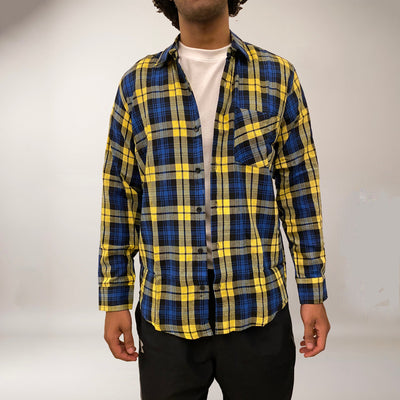 Yellow & Blue checks cotton relaxed fit shirt