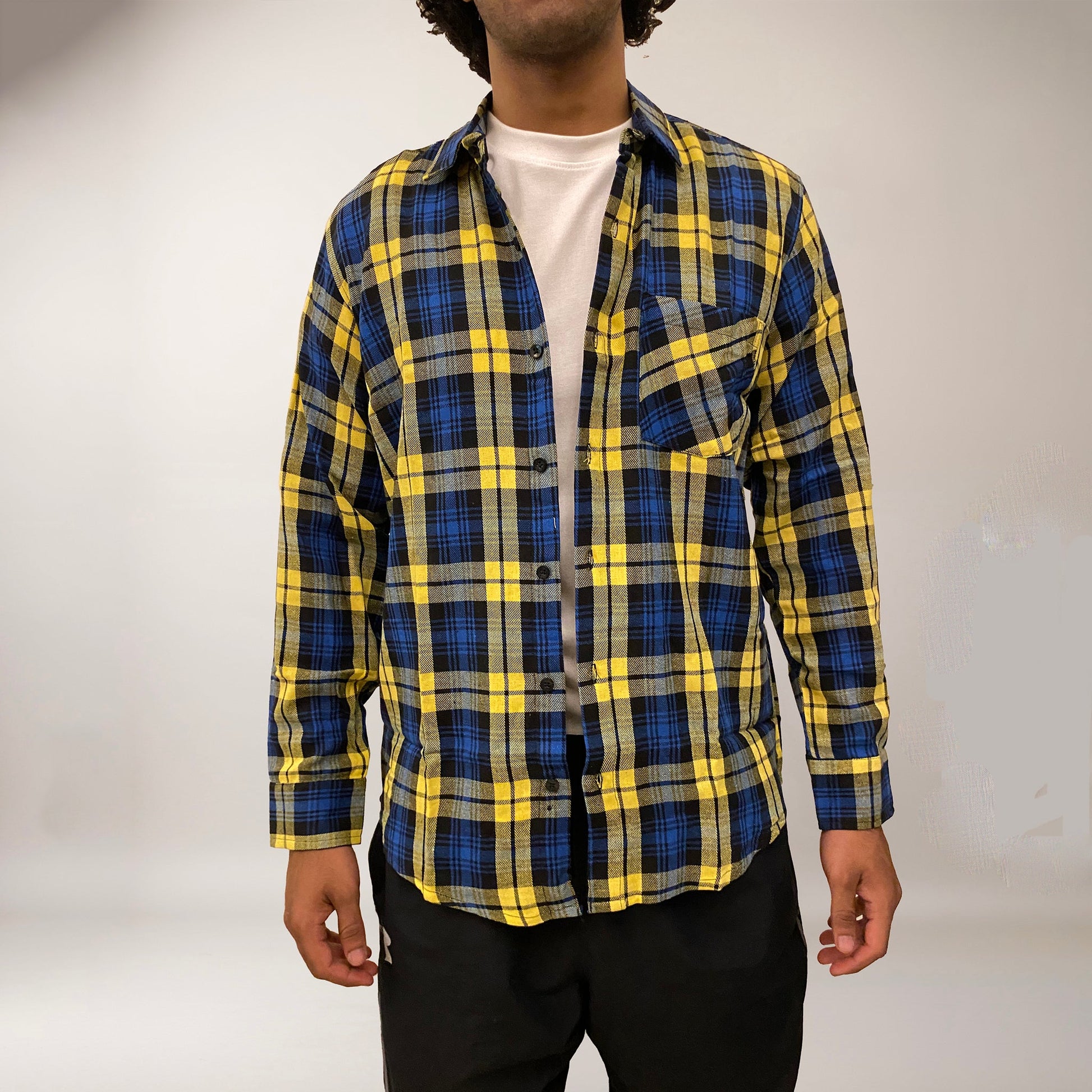 Yellow & Blue checks cotton relaxed fit shirt