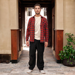 Red checks cotton relaxed fit shirt