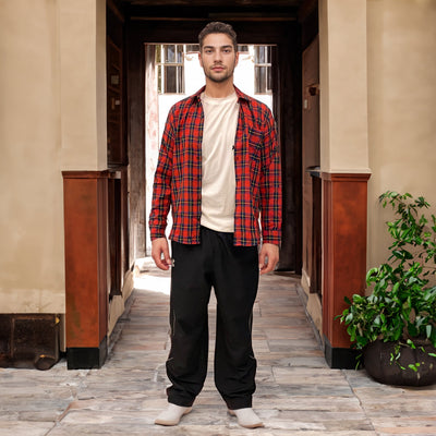 Red checks cotton relaxed fit shirt
