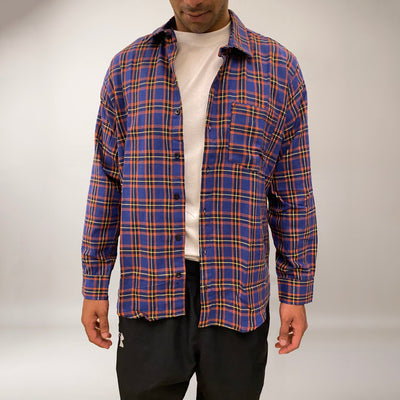 Blue checks cotton relaxed fit shirt