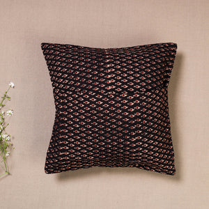 Black - Kutch Embroidered Ajrakh Mashru Silk Cushion Cover (12 x 12 in)