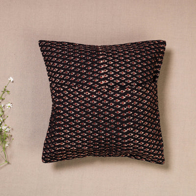 Black - Kutch Embroidered Ajrakh Mashru Silk Cushion Cover (12 x 12 in)