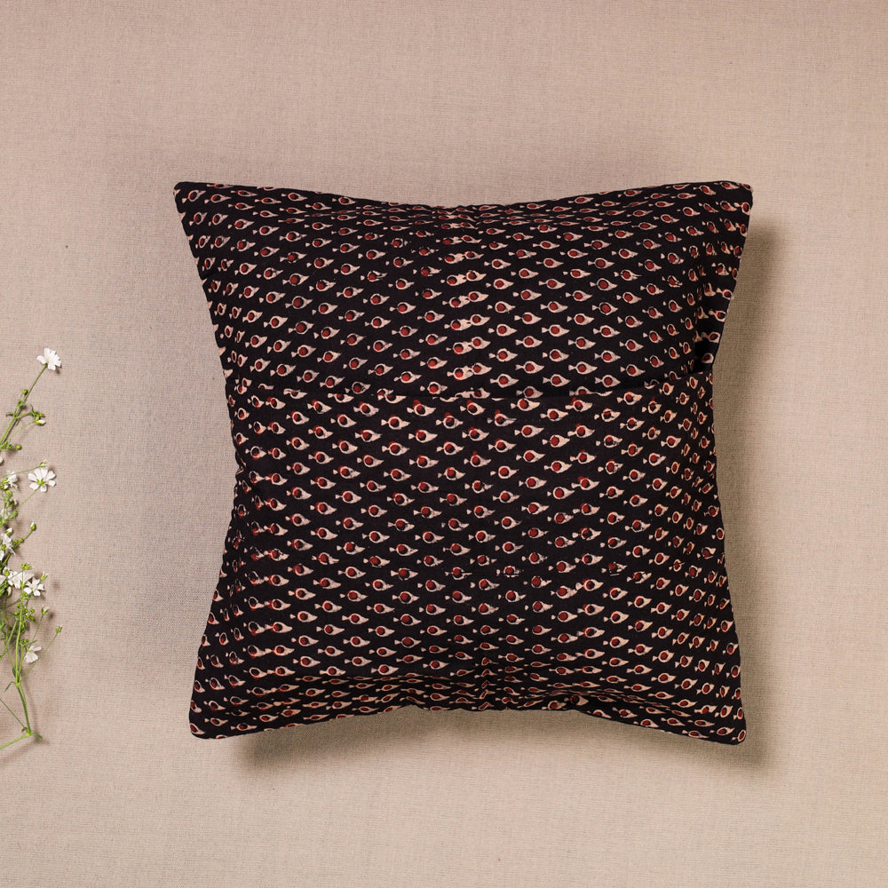 Black - Kutch Embroidered Ajrakh Mashru Silk Cushion Cover (12 x 12 in)