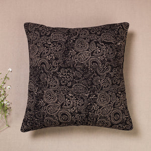 Black - Kutch Embroidered Ajrakh Mashru Silk Cushion Cover (16 x 16 in)